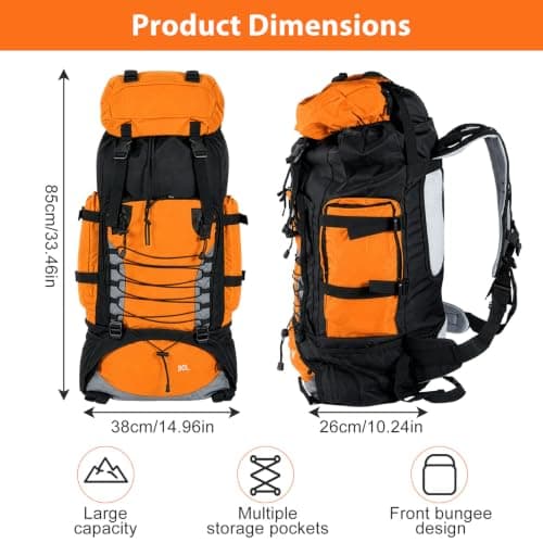 Waterproof Hiking Backpack Large Capacity Trekking Rucksack 90L Orange — view 2