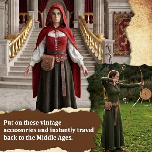 AYBUY Medieval Viking Belt Bag Sets, Medieval Viking Belt with Leather Pouch, Renaissance Accessories for Cosplay Halloween World Book Day Dress up Party(Brown, Style A) — view 6
