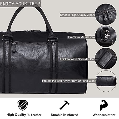 seyfocnia Oversized Duffle Travel Bag Waterproof Pu Leather Weekend Bag Large Carry On Large Carry On Hangbag for Mens or Women, Black — view 4