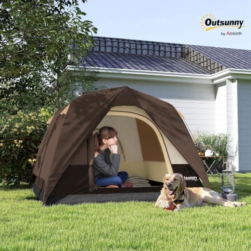 Outsunny 3-4 Person Camping Tent Easy Set Up Dome Tent Brown — view 2