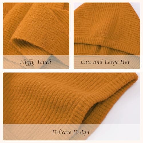 ACUSHLA Women's Hooded Scarf, 2-in-1 Knitted Hat Scarf Neck Warmer, ORANGE — view 6