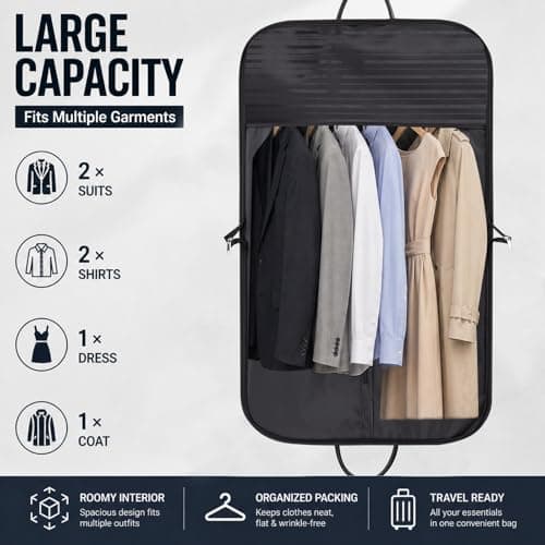Garment Bag for Travel, 100 x 60 cm Foldable Suit Carrier with Trolley Sleeve & Leather Handles, Waterproof Oxford Fabric, Wrinkle-Free Hanging Clothes Bag for Suits, Coats — view 3