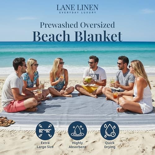 LANE LINEN Big Beach Blanket XL – Turkish Cotton Oversized Quick Dry Towel – XXL Sand Free 208x208 cm Towel for Camping, Travel, Beach, and Picnic Essentials - Navy Blazer — view 2