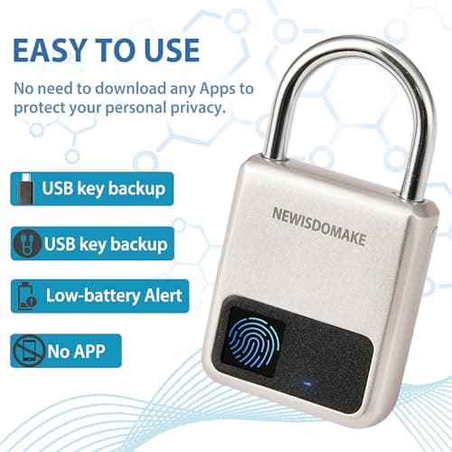 Fingerprint Padlock, Smart Padlock with USB Charging Support, Fingerprint Lock, Biometric Lock Suitable for Luggage, Bookcase, Suitcase, Backpack, Bike, School Locker, Gym Locker Lock(Gold) — view 3