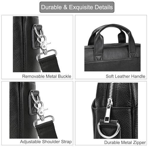 LUUFAN Genuine Leather Briefcases 15.6 inch Laptop Messenger Bags Business Satchel Office Travel Handbag Shoulder Bag for Men, Black — view 4