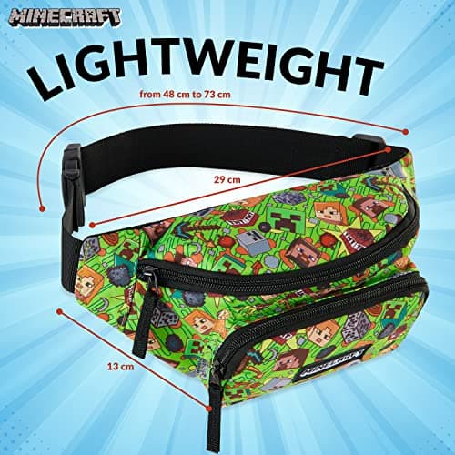 Minecraft Boys Fashion Waist Pack with Adjustable Strap, Creeper Travel Bag - Gamer Gifts — view 5