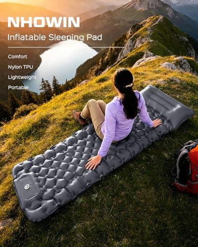 NHOWIN Inflatable Camping Mat, Foot Pump, Pillow, Connectable, Grey — view 2