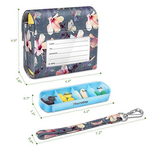 FINPAC Weekly Pill Box 4 Times A Day with PU Leather Case, Hibiscus — view 6