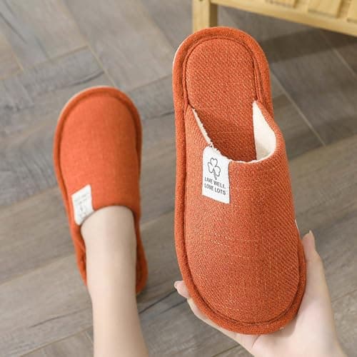 Colexy Women's Men's Slippers, Cotton Linen Comfortable and Breathable Material Indoor Slippers Washable Guest Slippers Autumn Winter Slippers for Hotel Casa Spa, Orange, 6.5/7.5 — view 2