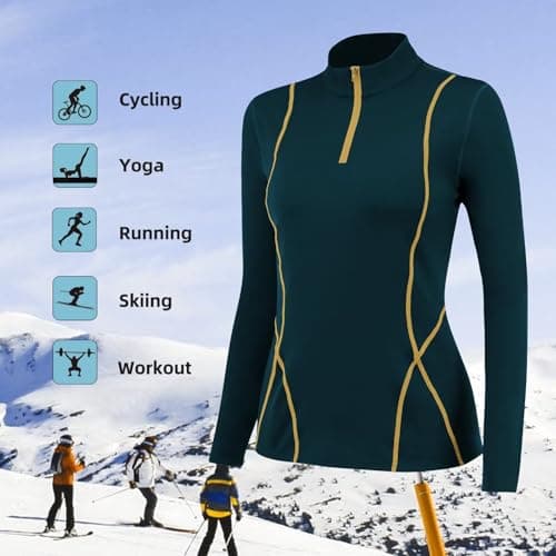 TERODACO Base Layer Women Half Zip Ski Thermal Tops 02513 Green M — view 5