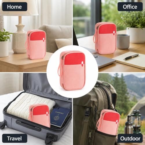 Myqiqi Waterproof First Aid Bag Medium - Empty Medical Kit for Travel, Camping, and Home Use with Built-in Compartments for Organized Medicine Storage (Pink) — view 5