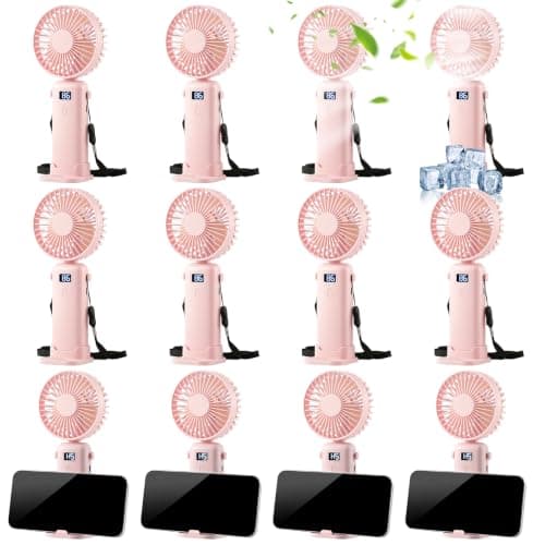 VZZNN Mini Portable Fan Handheld 12 Pack Small Cooling Fans High 5-Speed Rechargeable Fan For Travel, Office, Eyelash Drying, Lightweight, For Beach, Camping, Indoor Outdoor Use (Pink