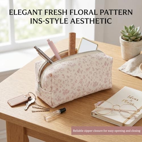 Makeup Pouch, Cute Pencil Case, Large-Capacity Floral Cosmetic Bags for Women Girls, Multi-use Storage Pouch for School & Travel, Style1.. — view 5
