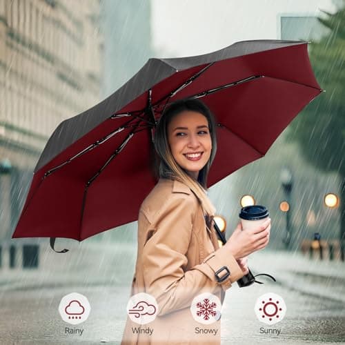 TechRise Umbrella, Compact Strong Windproof Automatic Umbrellas, Folding Lightweight, Portable Travel Golf Umbrella for Rain, One Button Auto Open and Close, Red&Black — view 6