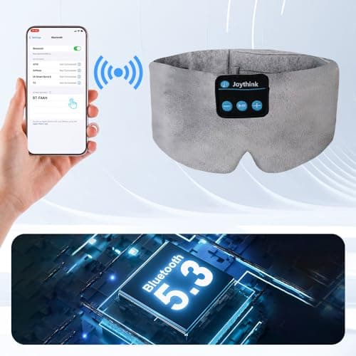 Joythink Sleep Headphones Wireless Eye Mask Kids Children Silk Wireless Headband Headphones for Sleeping with Adjustable Speaker Wireless Earbuds Side Sleeper Travel Meditation Music Mask Grey — view 4