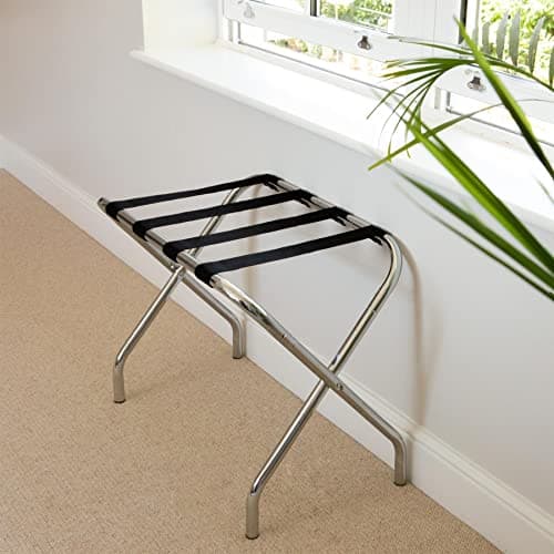 Harbour Housewares Folding Metal Luggage Racks - Chrome - Pack of 2 - Portable Folding Single Tier Home Bedroom Suitcase Foldable Suit Case Holder Travel Chest Storage Stand — view 5