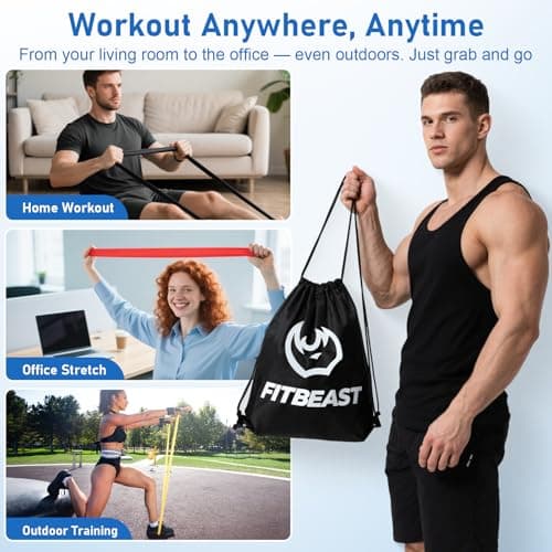 FitBeast Resistance Bands Set, Exercise & Pull Up Bands with Gloves & Door Anchor for Strength Training, Home Workouts (Yellow, Red, Black, Blue, Green) — view 6