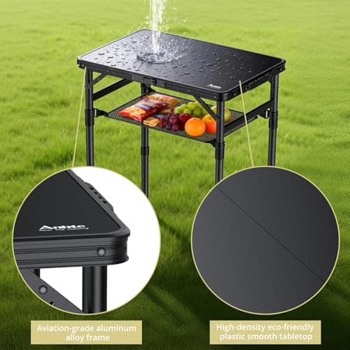 Anbte 2ft Small Folding Camping Table, Waterproof Plastic Tabletop, 58x40cm — view 4