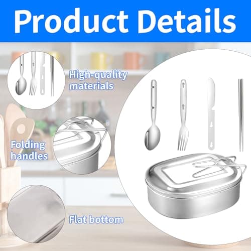 5 Pcs Mess Tin, Mess Tins, Camping Saucepan, Stainless Steel Camping Mess Kit, Cookware Set With Tins And Foldable Cutlery, Portable For Hiking And Outdoor Cooking — view 3