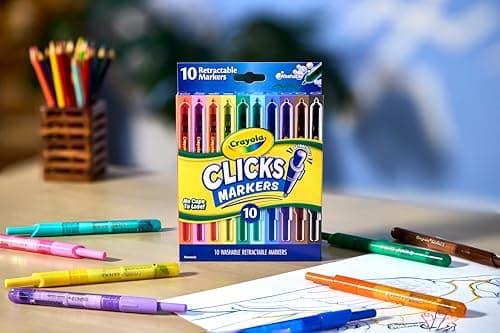 CRAYOLA Clicks Marker Pens - 10 Pack Retractable Washable Capless Marker Colouring Pens 2 in 1 Conical Tip for Thin and Thick Lines for School Home and Travel, Kids and Adults — view 6