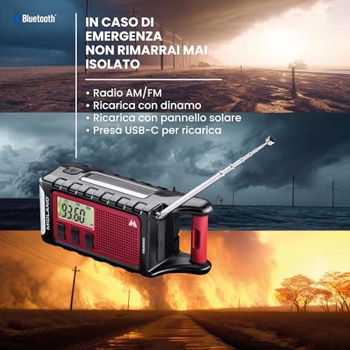 Midland ER300 Pro C1663 - AM/FM emergency radio and USB-C external battery for 2 smartphones, rechargeable Li-Ion battery, 10,000 mAh, integrated Bluetooth — view 5
