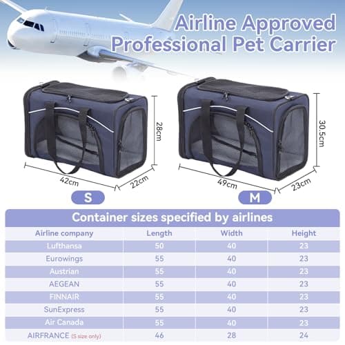 Petsfit Airline Approved Cat Carrier，Soft Travel Carrier for Small Dogs, Two-Way Placement Cat Bag Soft-Sided Airline Pet Carrier for Kittens, Puppies up to 15 Lbs, Navy Blue — view 3