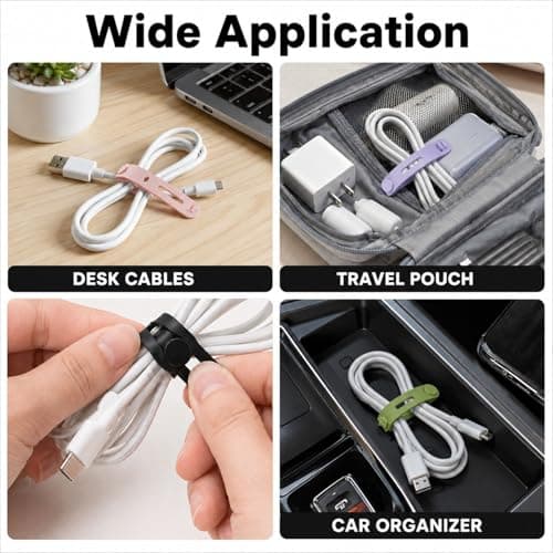 DCYQAIN 12Pcs Reusable Silicone Cable Ties, Multicolor Flexible Cord Organiser Clips, 8cm Cable Management for Earphone Charger USB Home Office & Travel — view 5