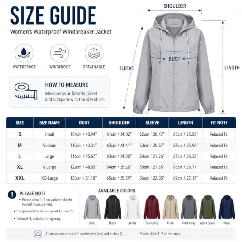 duxyoz Summer Rain Jacket Women Zip Up Hoodies for Women UK - Waterproof,Shower Proof,Windproof,Packable,Hooded,Long Sleeve,Zipper,2 Pockets,Adjustable Hem,Lightweight Raincoat Women — view 5