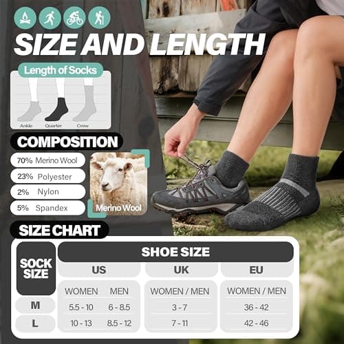 MOSEY KOSY 6 Pairs Merino Wool Socks Women Men Unisex Quarter Running Walking Hiking Work Thermal Winter Warm Compression Support Breathable Thick Cushion Socks(Burgundy Series,3-7) — view 5