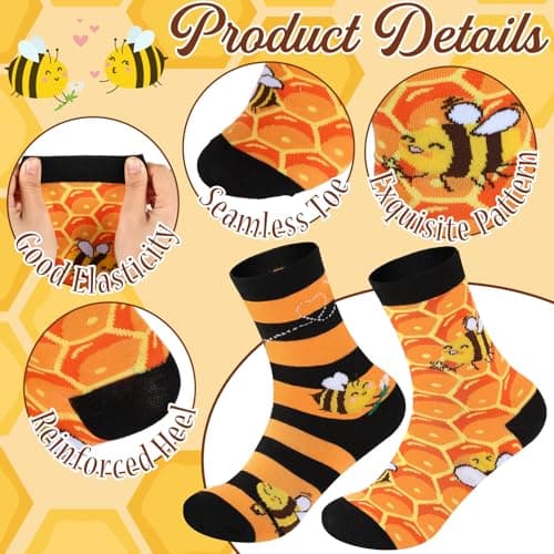Xuniea 3 Pcs Thank You Gifts Set Women Inspirational Travel Cosmetic Bag Themed Keychain and Socks for Staff Teachers Nurses Christmas Birthday Gift(Bee Style,Yellow and Black) — view 4