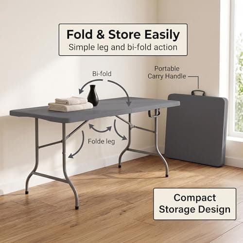 HomlyPro Heavy Duty 6FT Folding Table 180x75cm, Grey, Plastic Folding Desk Portable as Camping Table, Picnic, BBQ, Garden Outdoor and Indoor Utility Surface — view 5