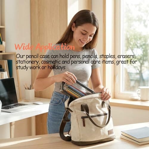WUWEOT 10 Pack Clear Pencil Case with Zipper, Big Capacity PVC Pencil Bag Makeup Pouch Travel Toiletry Bag for School Office Stationery and Travel Storage, (Black+White) — view 5