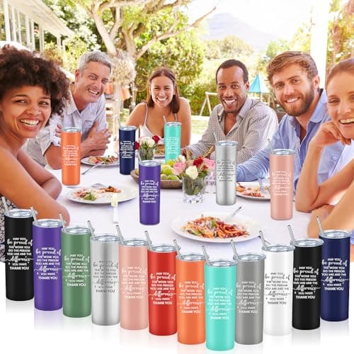 Xaztr 12 Pack Stainless Steel Tumbler Bulk, 600ml Insulated Vacuum Travel Coffee Mug Double Walled Tumbler with Lid and Straw for Cold Hot Drinks, Inspirational Christmas Thank You Gifts — view 6