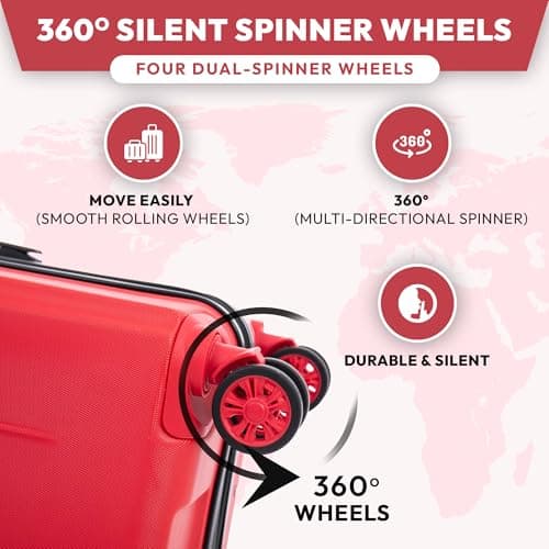 24" Medium Suitcase on 4 Dual Spinner Wheels Super Lightweight ABS Hard Shell Hold Check in with Built-in 3-Digit Combination Lock 66 Litre — view 5