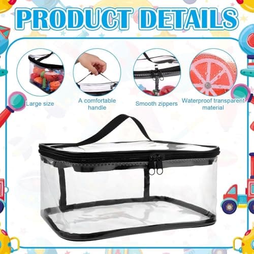4 Pcs Clear PVC Toy Storage Bags with Handles 9.1x6.7x3.9 Inch Travel Toiletry Bags Waterproof Toy Storage Organizer Pouch with Zipper, Toys Board Game Storage Container for Building Blocks Puzzle — view 3