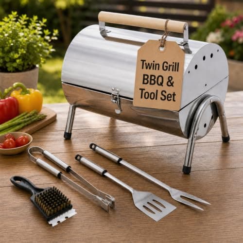 Tabletop Charcoal BBQ Portable Stainless Steel Folding Grill with Tools