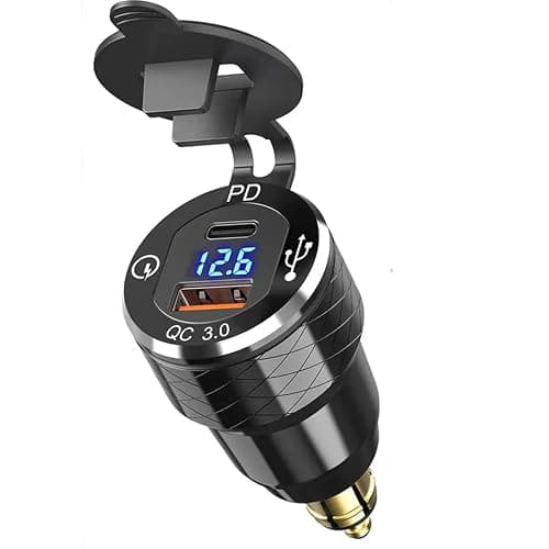 UltimateAddons Motorcycle DIN Hella USB Charger with Voltmeter – 38W USB-A QC 3.0 & USB-C PD Fast Charger for BMW, Triumph & Compatible Motorcycles
