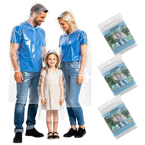 Poncho Waterproof Adult 3 Pack - Thickened Disposable Family Pack Rain Ponchos Waterproof Clear Raincoats Adult Kids Rain Coats With Hood & Sleeves for Outdoor Concert, Camping, Theme Park, Hiking