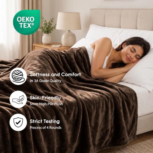 Aspire Homeware Coffee Brown Single Fleece Blanket Sofa Throw 130x150cm — view 3