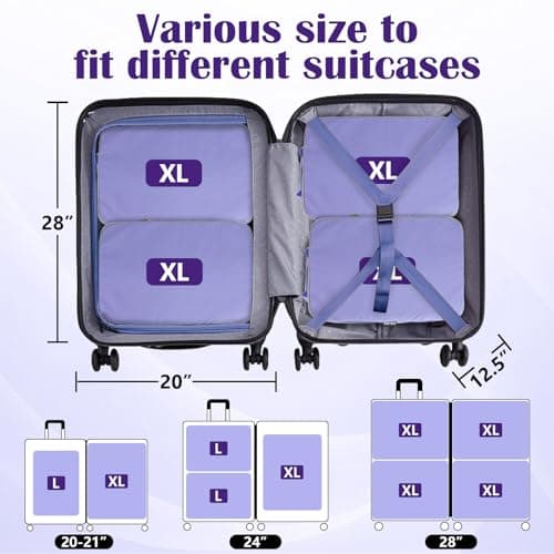 Extra Large Compression Packing Cubes for Travel Essentials, 2 Set Expandable Travel Cubes for Packing Compression Bags Luggage Suitcase Organizer, Purple — view 5