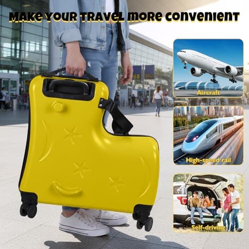 toilmua Kid's Ride-On Luggage with Spinner Wheels, 20" Foldable & Removable Hardside Ride On Suitcase with Child Seat 10 Degree Forward Tilts Trolley Expandable Luggage 40KG Capacity 1 Set — view 3