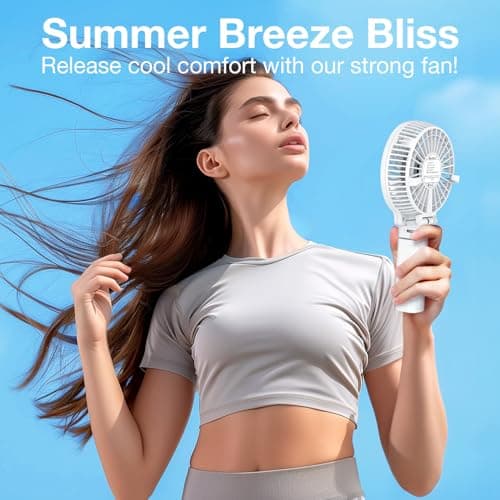 VersionTech Handheld Fan Portable USB Rechargeable with 3 Speeds,Battery Operated Electric Powered Mini Foldable Desk Fan for Home Office Ceiling Travel (White) — view 5