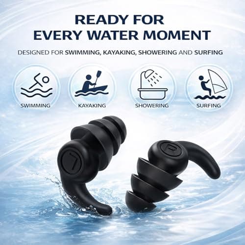 Waterproof Swimming Ear Plugs for Adults, 4 Pairs Reusable Silicone Swimmer Earplugs, Ear Protection for Showering Swimming Bathing Surfing and Other Water Sports — view 6