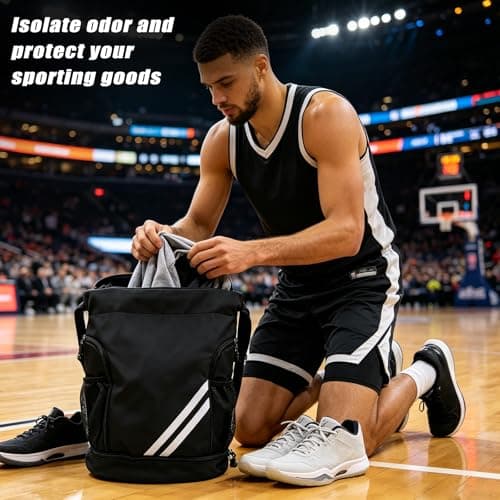 Drawstring Gym Bag With Shoe Compartment, Water Resistant Sports Backpack, Swim BagWith Wet Pocket For Gym School Football — view 5