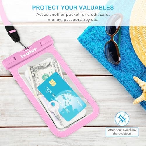 ivoler [2 Pack Waterproof Phone Case & Pouch Set, IPX8 Dry Bag with Waist Strap for Beach, Swimming, Kayaking, Fits iPhone 17 16 15 Pro Max, Samsung S26 S25 Ultra, Up to 7.0" - Light Pink — view 6