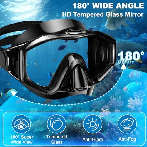 Snorkel Set Adults, Anti-Fog Panoramic Scuba Snorkelling Packages with Dry-Top Snorkel & Swimming Goggles for Diving, Swimming & Snorkeling (Black) — view 3
