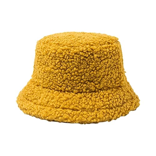 Womens Solid Thermal Windproof Bucket Fisherman Hat Winter Outdoor Casual Travel Accessory (Yellow, One Size)