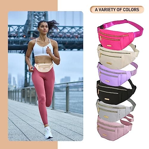 Yoolly Bum Bag for Women Men, Fashion Fanny Pack with 3 Zipper Pockets & Adjustable Strap, Lightweight Waist Bags for Travel, Running, Cycling, Hiking (Beige) — view 6