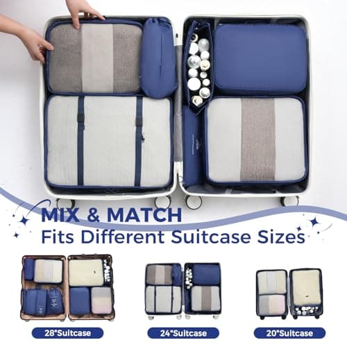 BAGAIL 8-Piece Packing Cubes Set, Travel Organizers with Breathable Mesh & Shoe Bag, Lightweight Nylon Packing Organisers for Luggage Suitcase, 9 Colors - Navy — view 6