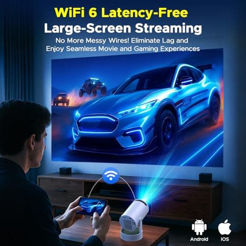 Battery Powered Projector, Mini 4K Projectors with WiFi 6 and Bluetooth 5.2, 220° Rotatable Stand Auto Keystone, Android 11 Smart Portable Projector for Bedroom Home Cinema Outdoor Camping — view 5